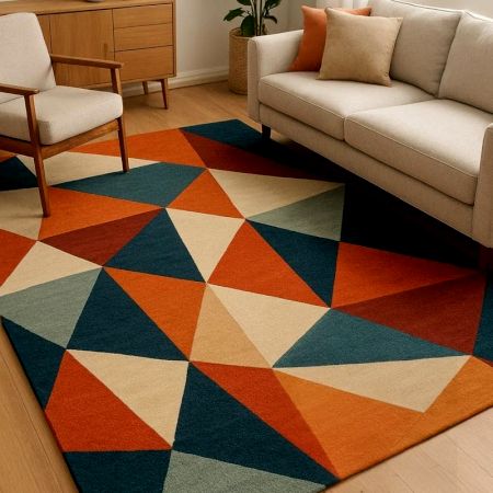 Handcrafted Geometric Multicolor Triangle Pattern Rug